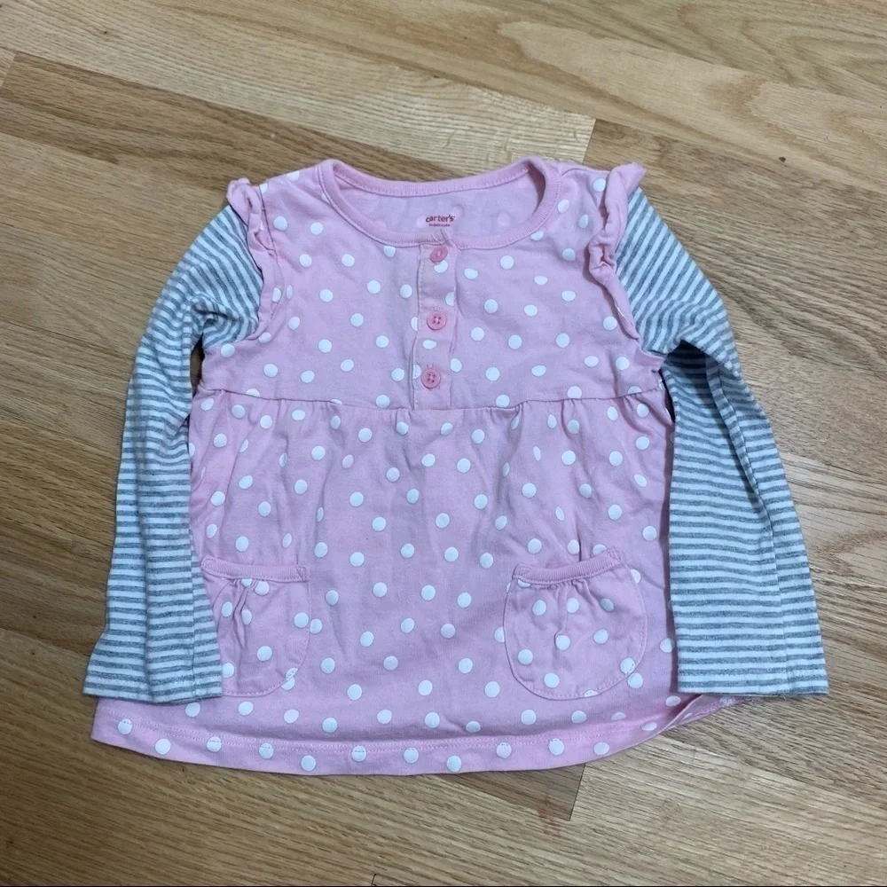 Girls Long Sleeve Shirt Bundle 3T Plaid Button Down Polka Dot Toddler Carter’s